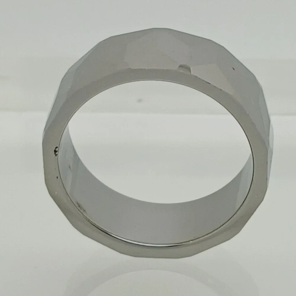 Vintage Tungsten Faceted Geometric Band Ring Silver 8mm Size 9.75 1990s Y2K NOS